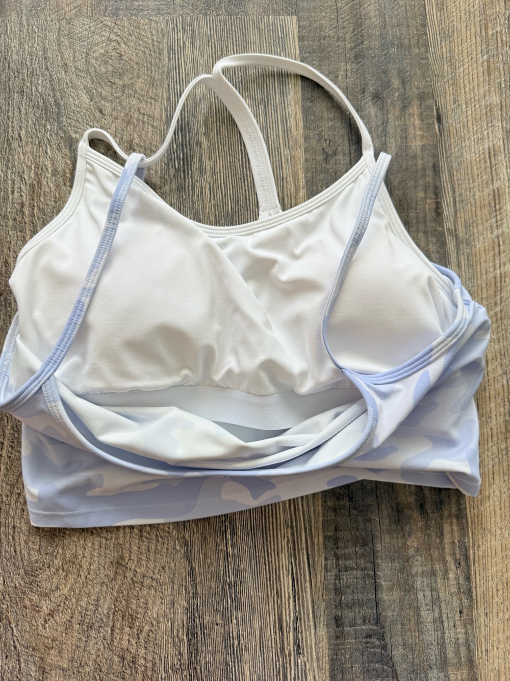Comfrt Camo Longline Sports Bra Crop Top Strappy Back Blue White Size L - Picture 4 of 9